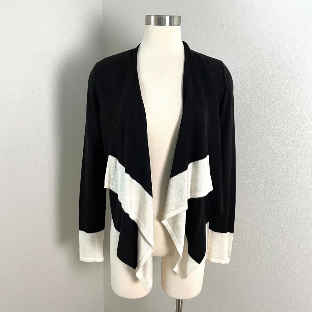 Calvin Klein Womens Small Black White Draped‎ Cardigan Sweater
